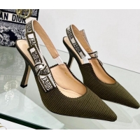 Sumptuous Dior J'Adior Slingback Pumps 9.5cm in Khaki Green Embroidered Cotton 122327