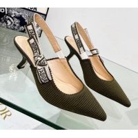 Luxury Dior J'Adior Slingback Pumps 6.5cm in Khaki Green Embroidered Cotton 122328