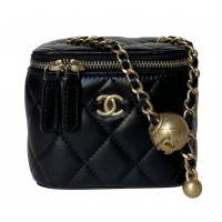 Low Cost Promotional Chanel Small Vanity With Chain Lambskin Leather 81241 Black Gold