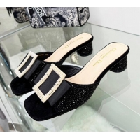 Low Cost Dior Idylle Heeled Slide Sandals 3.5cm in Black Suede Covered with Crystal with Pearl Bow Black 2122336