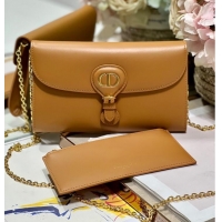 Top Grade DIOR BOBBY EAST-WEST POUCH WITH CHAIN Smooth Calfskin S5703UBP BROWN