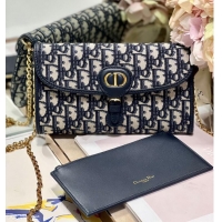 Low Price DIOR BOBBY EAST-WEST POUCH WITH CHAIN Blue Dior Oblique Jacquard S5703UT