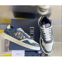 Grade Quality Dior B27 Low-Top Sneakers in Calfskin and Oblique Canvas Navy Blue/White 122690