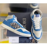 Unique Style Dior B27 High-Top Sneakers in Calfskin and Oblique Canvas Blue 1226102