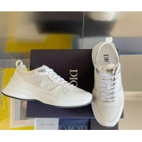 Best Price Dior B25 Runner Low-Top Sneakers in White Smooth Calfskin and Mesh with Oblique Canvas 1226116