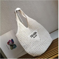 Top Design Prada Crochet tote bag 1BG424 White