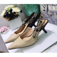 Shop Duplicate Dior J'Adior Slingback Pumps 6.5cm in Beige Linen 122893