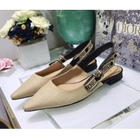 Grade Quality Dior J'Adior Slingback Ballerina Flat in Beige Linen 122894