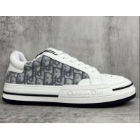 Good Quality Dior Fall Low-top Sneakers in Leather and Oblique Canvas White/Grey 122926