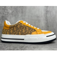 Sophisticated Dior Fall Low-top Sneakers in Leather and Oblique Canvas Yellow 122928