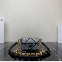 Discount Prada Satin mini-bag with crystals 1BD329 black