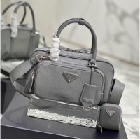 Top Quality Prada Antique nappa leather multi-pocket top-handle bag 1BB099 gray