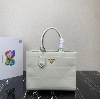 Famous Brand Medium leather Prada Symbole bag with topstitching 1BA378 white