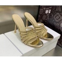 Stylish Dior Gem Heeled Slide Sandals with Square Strass Gold 207121