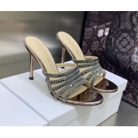 Unique Style Dior Gem Heeled Slide Sandals with Square Strass Bronze/Silver 0207122