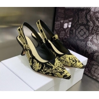 Good Quality Dior J'Adior Slingback Pumps 6.5cm in Embroidered Cotton Black/Gold 0207125