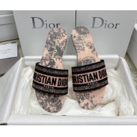 Popular Style Dior Dway Slide Sandals in Beige Toile de Jouy Reverse Embroidered Cotton 022313