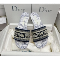 Top Design Dior Dway Flat Slides in Blue Multicolor Cotton with Reve d'Infini Embroidery 3022301