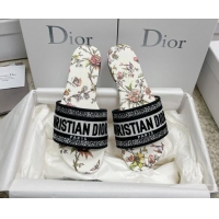 Stylish Dior Dway Flat Slides in White Multicolor Embroidered Cotton with Dior Jardin Botanique Motif 022309