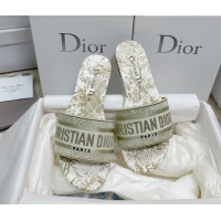 Hot Style Dior Dway Flat Slides in Gold Cotton Embroidered with Dior Jardin d'Hiver Motif 022304