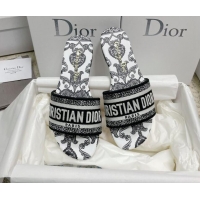 Grade Quality Dior Dway Flat Slides in Black and White Cotton with Dior Bandana Embroidery 3022306