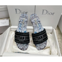 Top Grade Dior Dway Flat Slides in Blue Multicolor Cotton with Dior Jardin Magique Embroidery 022311