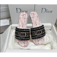 Cheap Price Dior Dway Flat Slides in Pink Multicolor Cotton with Dior Jardin Magique Embroidery 022312