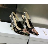 Purchase Dior J'Adior Slingback Pumps 9.5cm in Black Multicolor Cotton with Dior Jardin Botanique Embroidery 022317