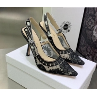 Good Looking Dior J'Adior Slingback Pumps 9.5cm in Black Transparent Mesh Embroidered with Dior Roses Motif 022320