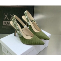 Best Price Dior J'Adior Slingback Pumps 9.5cm in Khaki Green Embroidered Cotton 3022323