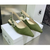 Shop Duplicate Dior J'Adior Slingback Ballerina Flat in Khaki Green Embroidered Cotton 3022325