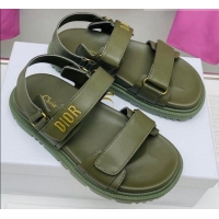 Hot Style Dior DiorAct Calfskin Flat Strap Sandals Khaki Green 022831