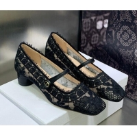 Purchase Dior D-Grace Ballet Pumps 3.5cm in Black Transparent Mesh and Lambskin with Roses Embroidery 030222