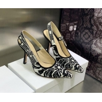 Best Grade Dior J'Adior Slingback Pumps 9.5cm in Black and White Embroidered Cotton 030226