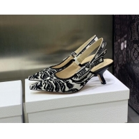 Grade Quality Dior J'Adior Slingback Pumps 6.5cm in Black and White Embroidered Cotton 030229