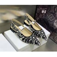 Low Price Dior J'Adior Slingback Ballerina Flat in Black and White Embroidered Cotton 030230