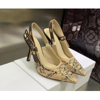 Good Product Dior J'Adior Slingback Pumps 9.5cm in Beige Multicolor Embroidered Cotton with Jardin Botanique Motif 30302