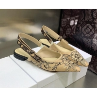 Pretty Style Dior J'Adior Slingback Ballerina Flat in Beige Multicolor Embroidered Cotton with Jardin Botanique Motif 03