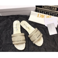 Good Quality Dior Dway Flat Slide Sandals in White and Gold Cotton Embroidered with Jardin d'Hiver Motif 321017