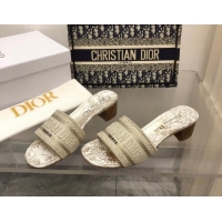 Unique Style Dior Dway Heeled Slide Sandals 4cm in Gold Cotton Embroidered 0321018