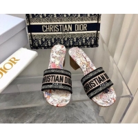 Low Price Dior Dway Heeled Slide Sandals 4cm in Nude Cotton Embroidered with Jardin d'Hiver Motif 321019