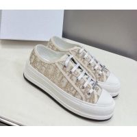 Popular Style Dior Walk'n'Dior Low-top Platform Sneakers in Gold-Tone Oblique Cotton with Metallic Thread Embroidery 032