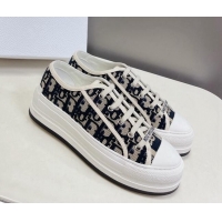 Best Grade Dior Walk'n'Dior Low-top Platform Sneakers in Deep Blue Oblique Embroidered Cotton 0321038