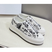 Grade Quality Dior Walk'n'Dior Low-top Platform Sneakers in White and Black Cotton Embroidered with Plan de Paris Motif 