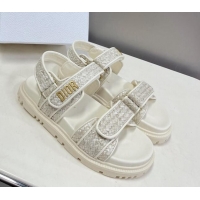 Low Price Dior DiorAct Raffia Flat Strap Sandals White 0321048