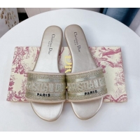 Sophisticated Dior Dway Flat Slide Sandals in Crystal Embroidery Gold 0325062