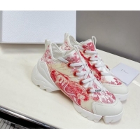 Stylish Dior D-Connect Sneakers in Toile de Jouy Technical Fabric Red 0329016