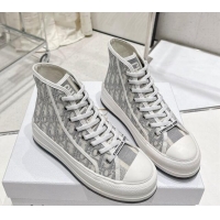 Luxury Dior Walk'n'Dior High-top Platform Sneakers in Grey Oblique Embroidered Cotton 329032