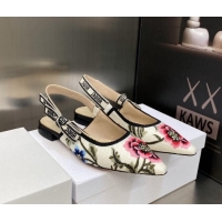 Unique Discount Dior J'Adior Slingback Ballerina Flat in White Multicolor Cotton Embroidered with Petites Fleurs Motif 4