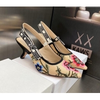 Best Price Dior J'Adior Slingback Pumps 6.5cm in Beige Multicolor Cotton Embroidered with Petites Fleurs Motif 420065